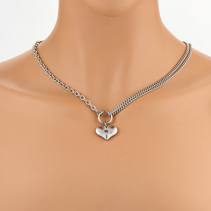 Collar Simple De Acero Inoxidable Versátil Con Colgante De Corazón Plata De Moda Casual