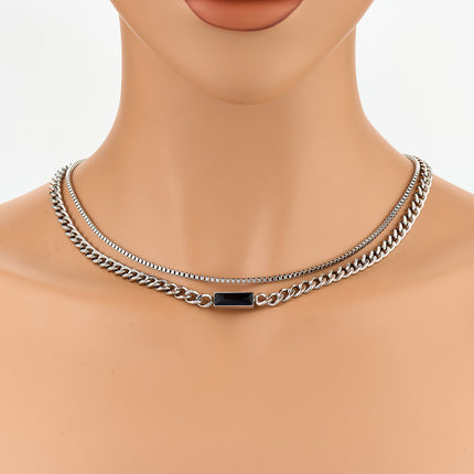 Collar Personalizado De Cadena De Doble Capa Con Ladrillo Negro Decoratico De Moda