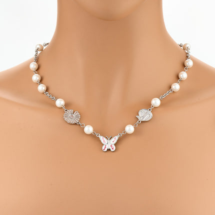 Collar De Cuentas De Perlas Con Mariposa De Acero Inoxidable De Estilo INS Simple De Moda