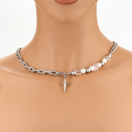 Collar Con Hebilla En Forma De U De Acero Inoxidable Con Estrella Cruzada De Moda