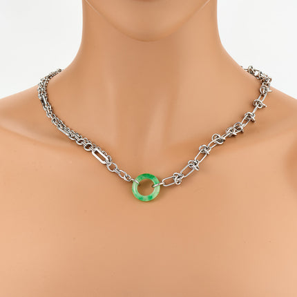 Collar De Acero Inoxidable Cadena De Hebilla Con Anillo De Jade Personalizada De Moda