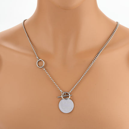 Collar De Cadena Sencilla Con Medalla Redonda De Acero Inoxidable De Moda