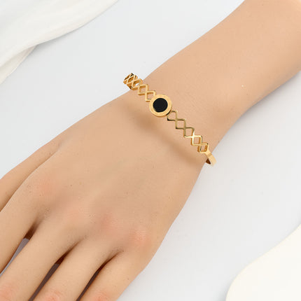 Pulsera Brazalete De Acero Inoxidable Con Disco Negro Y Números Romanos