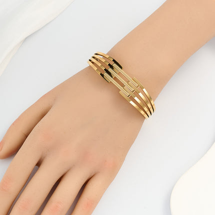 Pulsera De Acero Inoxidable Brazalete Con Tres Filas De Rectángulos