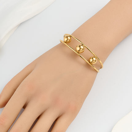 Pulsera Brazalete En Doble Capa Con Tres Esferas Pulidas Moderno