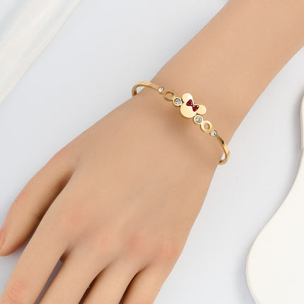 Pulsera Con Cabeza De Ratón y Circon Rojos Brazalete De Acero Inoxidable
