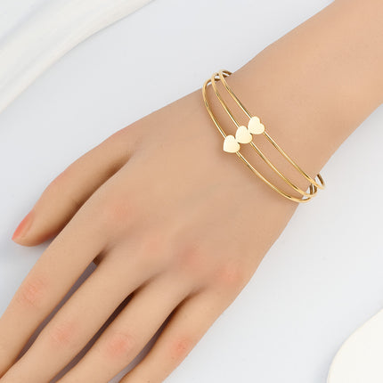 Pulsera Brazalete De Acero Inoxidable De Tres Capas Con Corazones