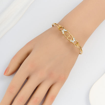 Pulsera Brazalete Con Mariposa Blanca y Doble Capa De Mariposas Elegante