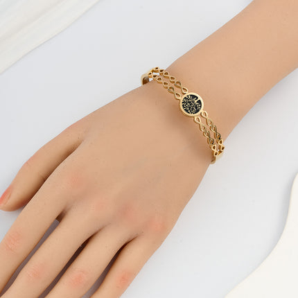 Pulsera Brazalete De Acero Inoxidable Con Disco Negro Diseño Moda