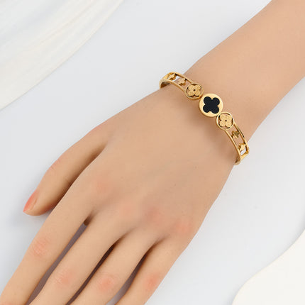 Pulsera Con Trébol De Cuatro Hojas Flor Brazalete De Acero Inoxidable