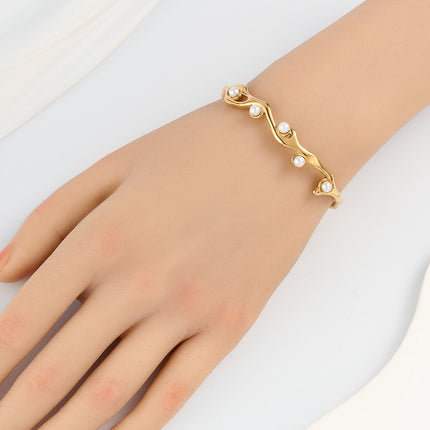 Pulsera C Abierto Con Patrón De Olas Irregulares Brazalete Moda