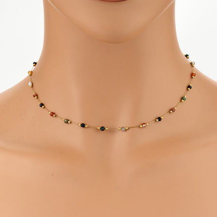 Collar Con Piedra Natural De Colores Y Separadores De Acero Inoxidable Chapado En Oro 14K