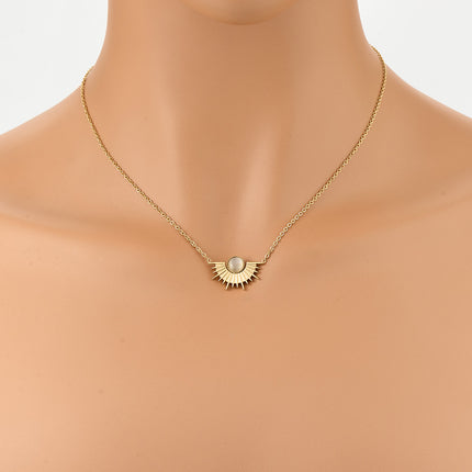 Collar Con Diseño Vintage De Piedra Natural Ovalada Y Flor De Sol De Acero Inoxidable