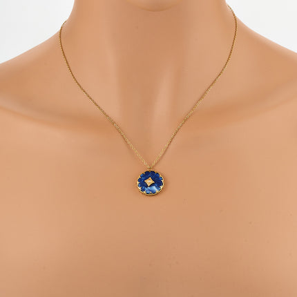 Collar Vintage De Piedra Natural Azul Redonda Para Mujer De Acero Inoxidable Chapado En Oro 14K