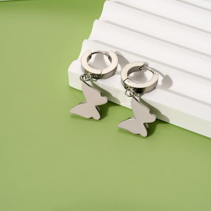Aretes De Acero Titanio Con Diseño De Mariposa De Doble Capa Elegante
