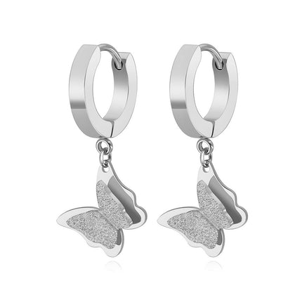 Aretes De Acero Titanio Con Diseño De Mariposa De Doble Capa Elegante