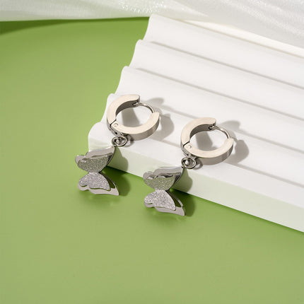 Aretes De Acero Titanio Con Diseño De Mariposa De Doble Capa Elegante