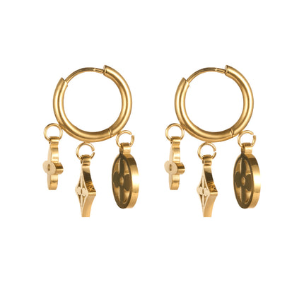 Aretes Elegante De Trébol De Cuatro Hojas Huecos Geométricos Chapados En Oro 18K