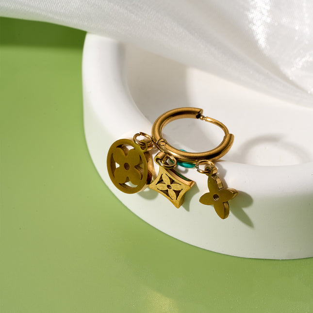 Aretes Elegante De Trébol De Cuatro Hojas Huecos Geométricos Chapados En Oro 18K