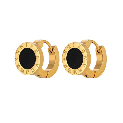 Aretes Chapados En Oro 18K De Aro Con Números Romanos Estilo Elegante