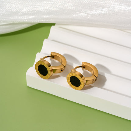 Aretes Chapados En Oro 18K De Aro Con Números Romanos Estilo Elegante