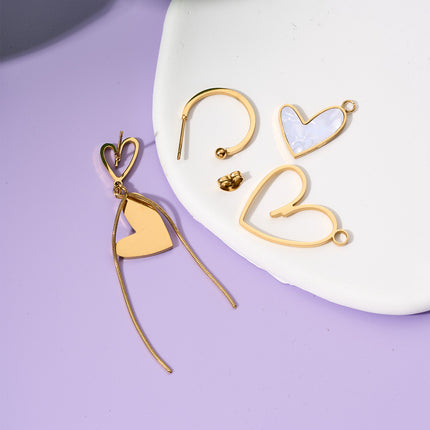 Aretes Largos De Corazón Asimétrico Con Diseño Único En Acero De Titanio