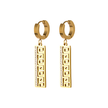 Aretes De Oro 18K Con Diseño De Geométrico Hueco Y Circon, Estilo Clásico