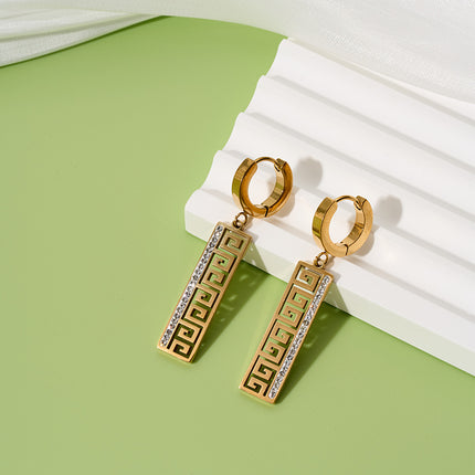 Aretes De Oro 18K Con Diseño De Geométrico Hueco Y Circon, Estilo Clásico