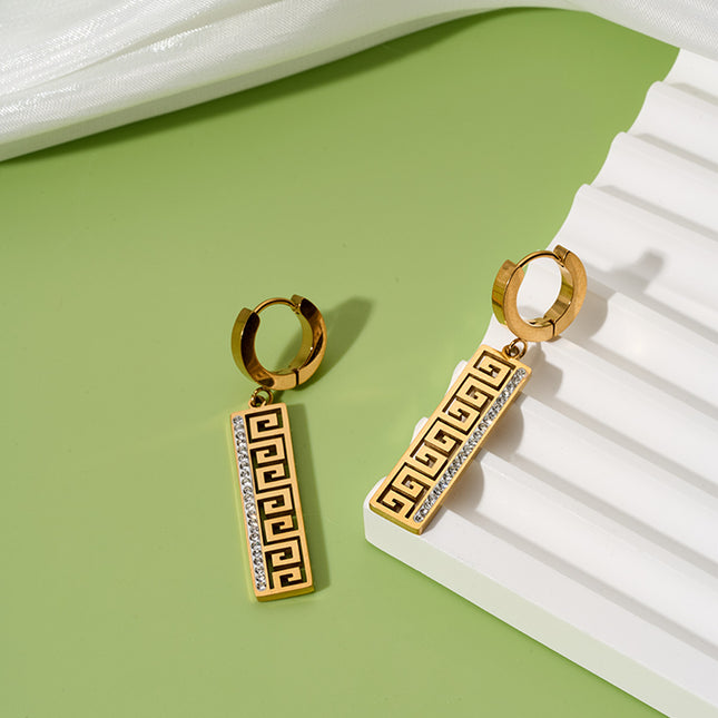 Aretes De Oro 18K Con Diseño De Geométrico Hueco Y Circon, Estilo Clásico