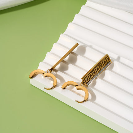 Aretes De Oro 18K Con Diseño De Geométrico Hueco Y Circon, Estilo Clásico