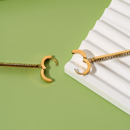 Aretes De Oro 18K Con Diseño De Geométrico Hueco Y Circon, Estilo Clásico