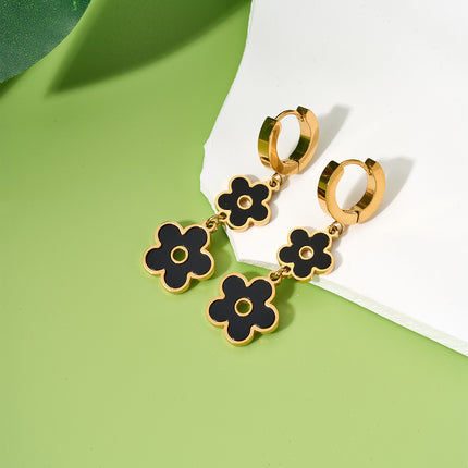 Aretes Largos Con Colgantes De Flores De Cinco Pétalos Acero De Titanio