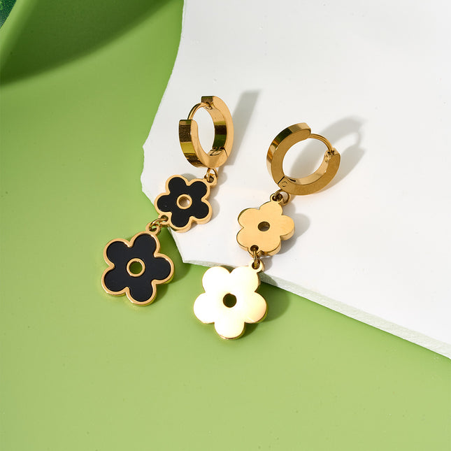 Aretes Largos Con Colgantes De Flores De Cinco Pétalos Acero De Titanio