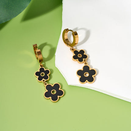 Aretes Largos Con Colgantes De Flores De Cinco Pétalos Acero De Titanio
