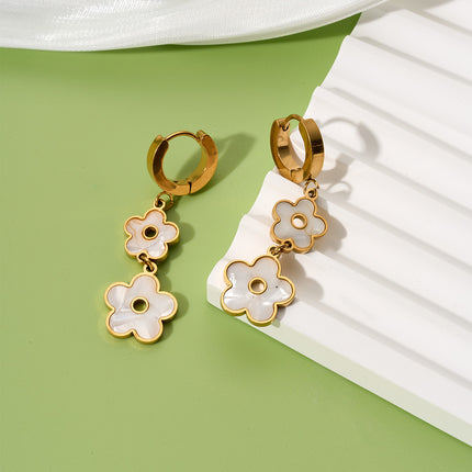 Aretes Largos Con Colgantes De Flores De Cinco Pétalos Acero De Titanio