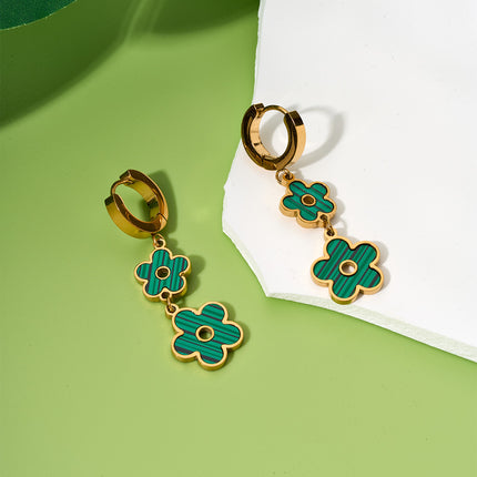 Aretes Largos Con Colgantes De Flores De Cinco Pétalos Acero De Titanio