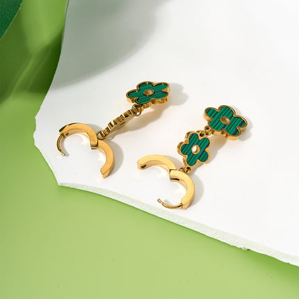 Aretes Largos Con Colgantes De Flores De Cinco Pétalos Acero De Titanio