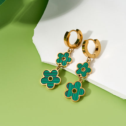 Aretes Largos Con Colgantes De Flores De Cinco Pétalos Acero De Titanio