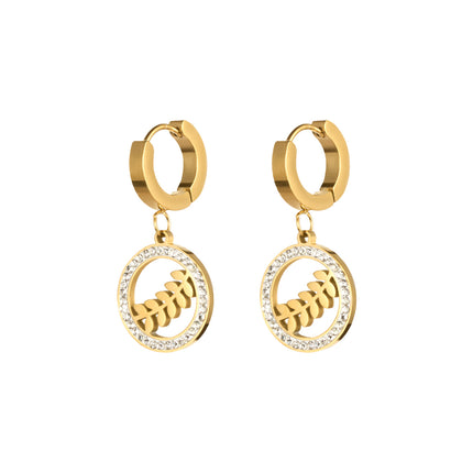 Aretes Con Colgante De Hoja Y Aro De Circonita, Pendientes Chapado En 18K Oro