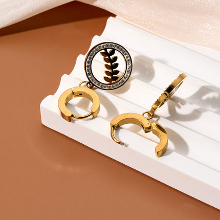 Aretes Con Colgante De Hoja Y Aro De Circonita, Pendientes Chapado En 18K Oro