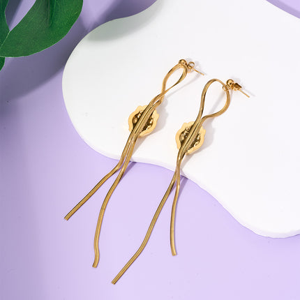 Aretes Largos Con Cabeza De Leopardo Y Zirconia, Acero De Titanio