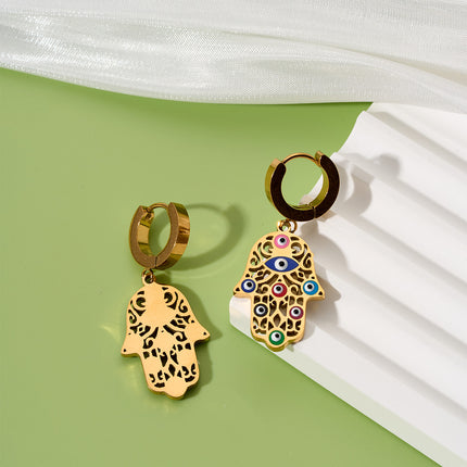 Aretes De Mano Diseño Hueca Embutido Ojo Del Diablo Chapados En 18K Oro