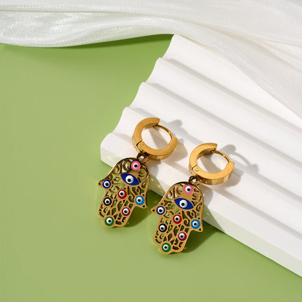 Aretes De Mano Diseño Hueca Embutido Ojo Del Diablo Chapados En 18K Oro