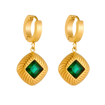 Aretes De Circonio Cúbico Verde Con Forma De Cuadrado Geométrico Elegante