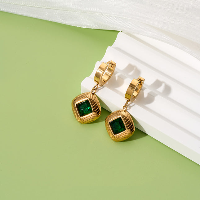 Aretes De Circonio Cúbico Verde Con Forma De Cuadrado Geométrico Elegante