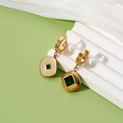 Aretes De Circonio Cúbico Verde Con Forma De Cuadrado Geométrico Elegante