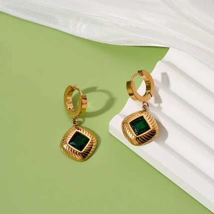 Aretes De Circonio Cúbico Verde Con Forma De Cuadrado Geométrico Elegante