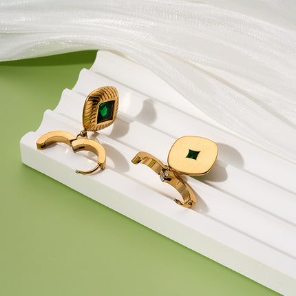 Aretes De Circonio Cúbico Verde Con Forma De Cuadrado Geométrico Elegante