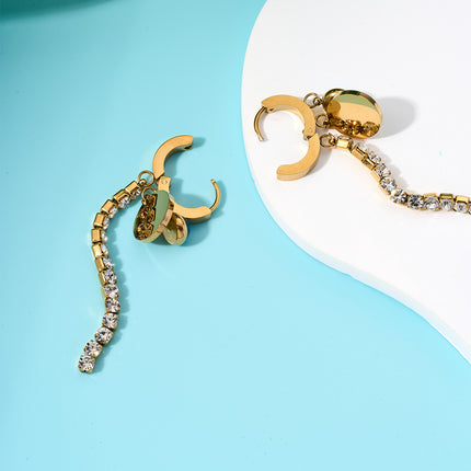 Aretes Largos Con Colgante De Ojo Azul, Placa Dorada Y Cadena De Zirconia