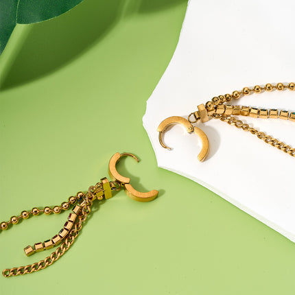 Aretes Largos De Titanio De Cadena Con Borlas De Zirconia De Colores